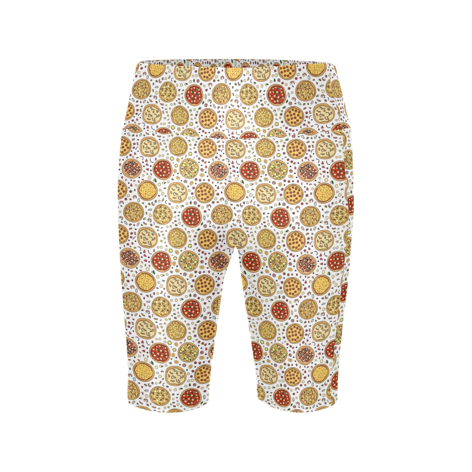 Round Pizzas On White Women's Bike Shorts With Side Pockets