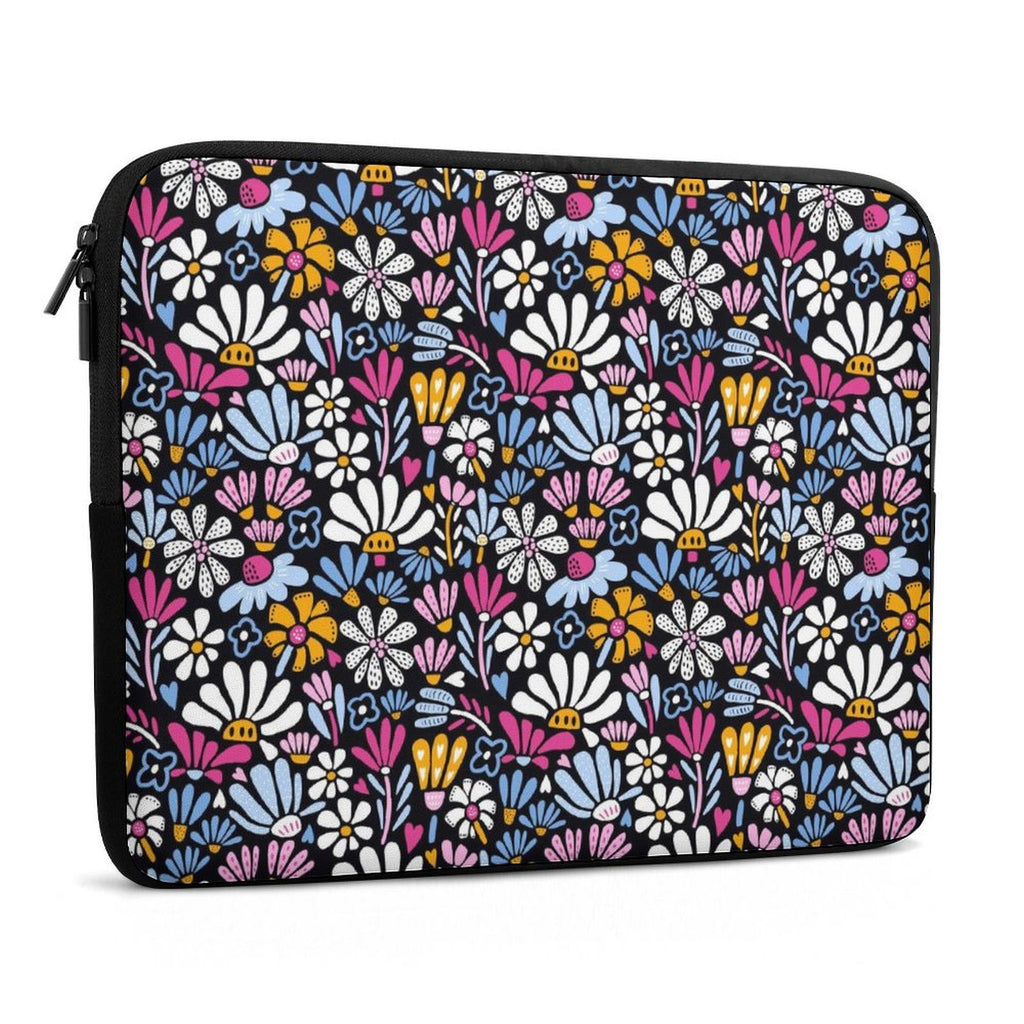 Graphic Flowers On Black Laptop Sleeve (Multiple Sizes) Laptop Sleeve Plants Printed Offshore
