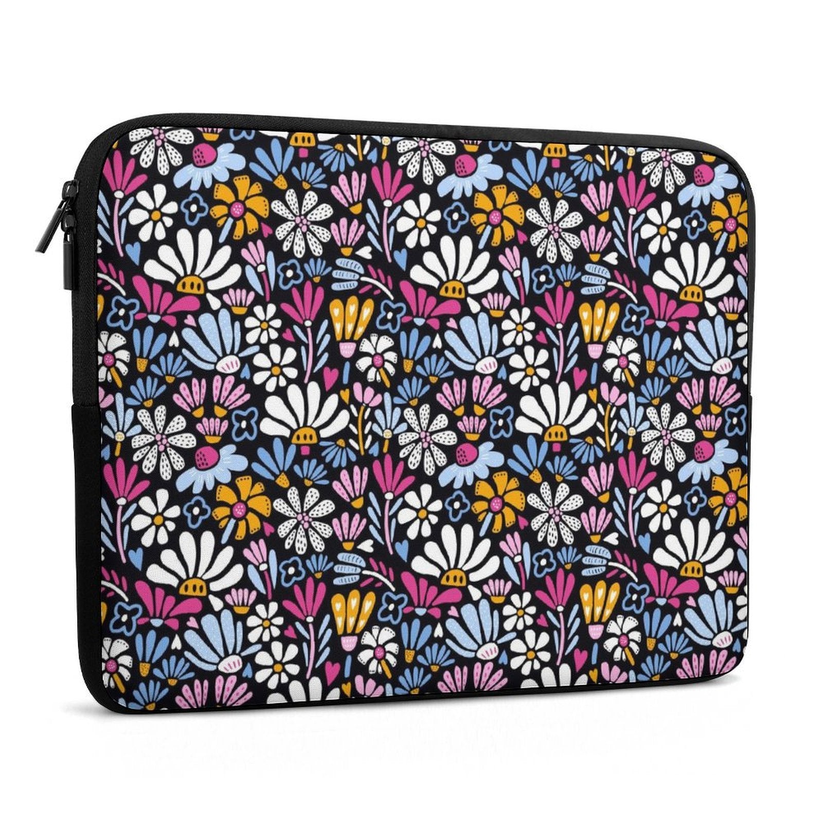 Graphic Flowers On Black - Laptop Sleeve (Multiple Sizes)