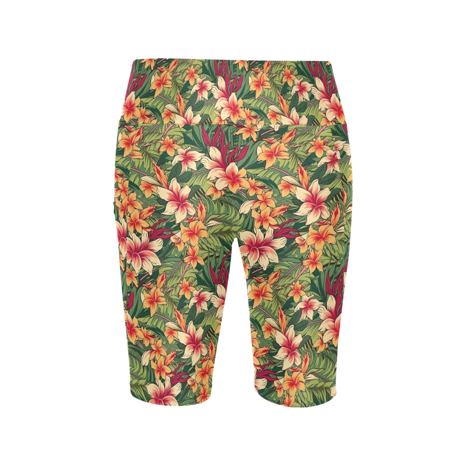 Vintage Hawaiian Floral Women's Bike Shorts With Side Pockets Women's Bike Shorts Plants Printed Offshore