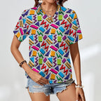 Graphic 80's Women's Short-Sleeve Button Up Shirt Women's Short-Sleeve Button Up Shirt Printed Offshore Retro