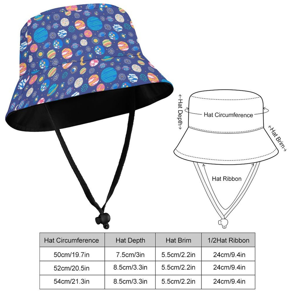 Planets On Blue Kids Bucket Hat Kids Bucket Hat Printed Offshore Space