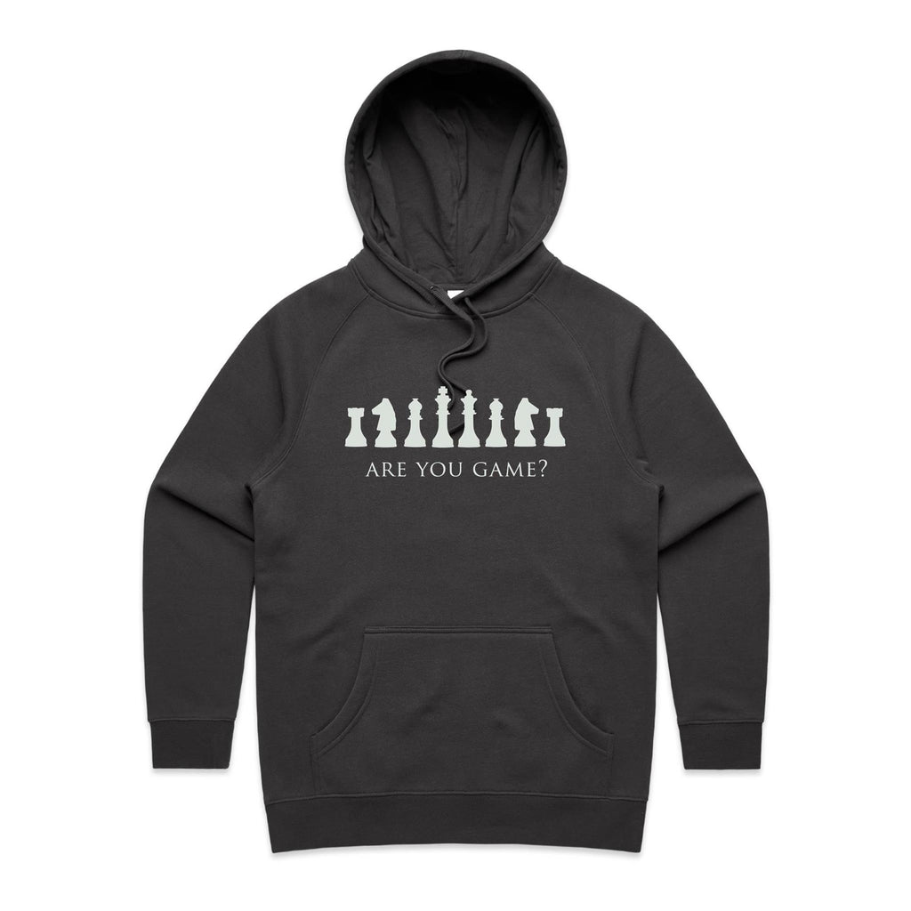 Are You Game, Chess - Womens Hoodie Coal Womens Hoodie Chess Games Printed In Australia