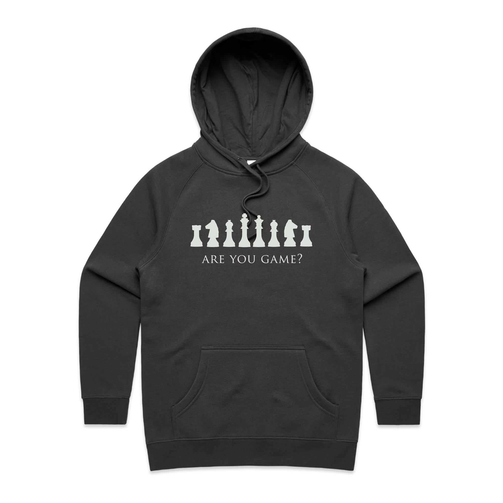 Are You Game, Chess - Womens Hoodie Coal Womens Hoodie Chess Games Printed In Australia