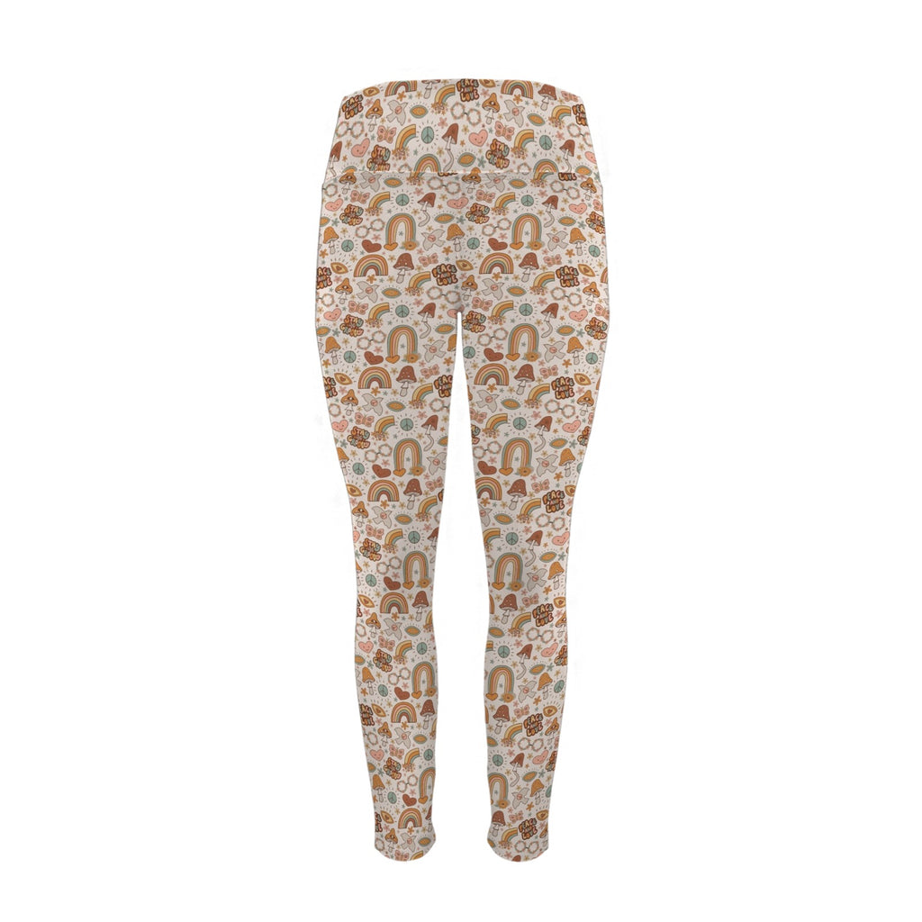 Peace And Love Women's High Waist Pockets Yoga Leggings Women's High Waist Pockets Yoga Leggings Printed Offshore Retro