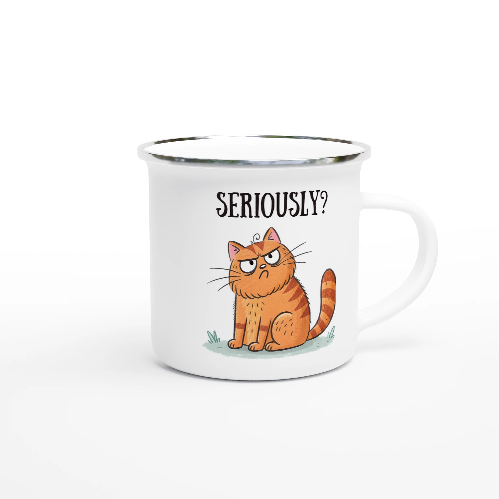 Cat Seriously? - White 12oz Enamel Mug Enamel Mug animal Globally Fulfilled
