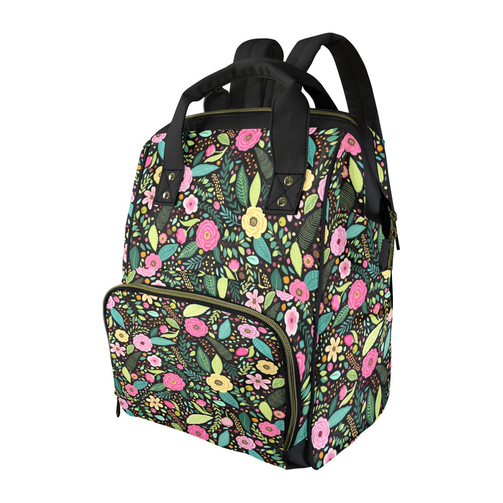 Bright Floral And Leaves Multi-Function Backpack, Nappy / Diaper Bag One Size Multi-function Backpack, Nappy / Diaper Bag Plants Printed Offshore