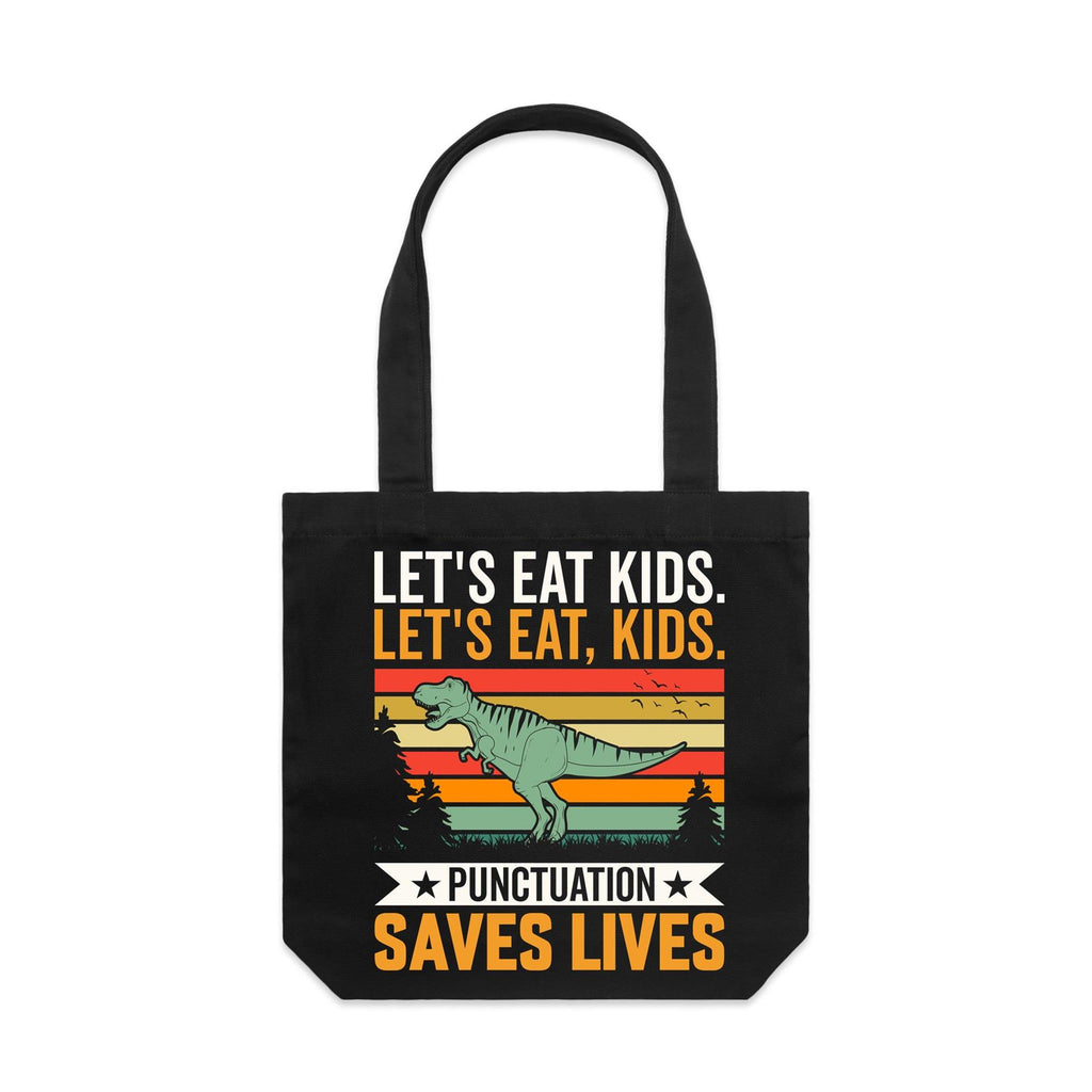 Punctuation Saves Lives, Dinosaur Canvas Tote Bag