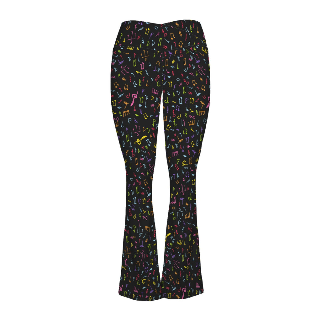 Music Notes High Waist Crossover Tummy Control Flare Leggings High Waist Flare Leggings Music Printed Offshore
