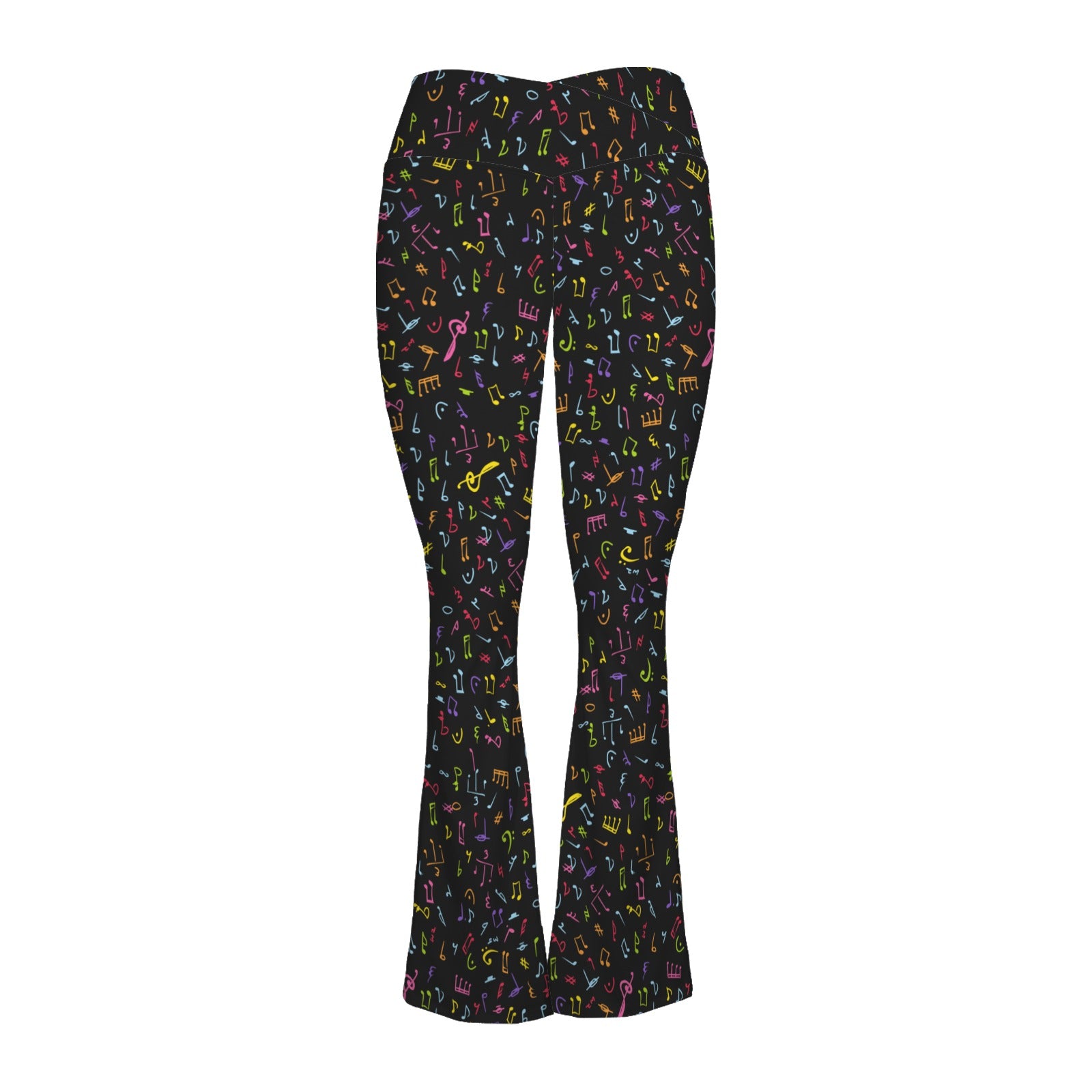 Music Notes High Waist Crossover Tummy Control Flare Leggings High Waist Flare Leggings Music Printed Offshore