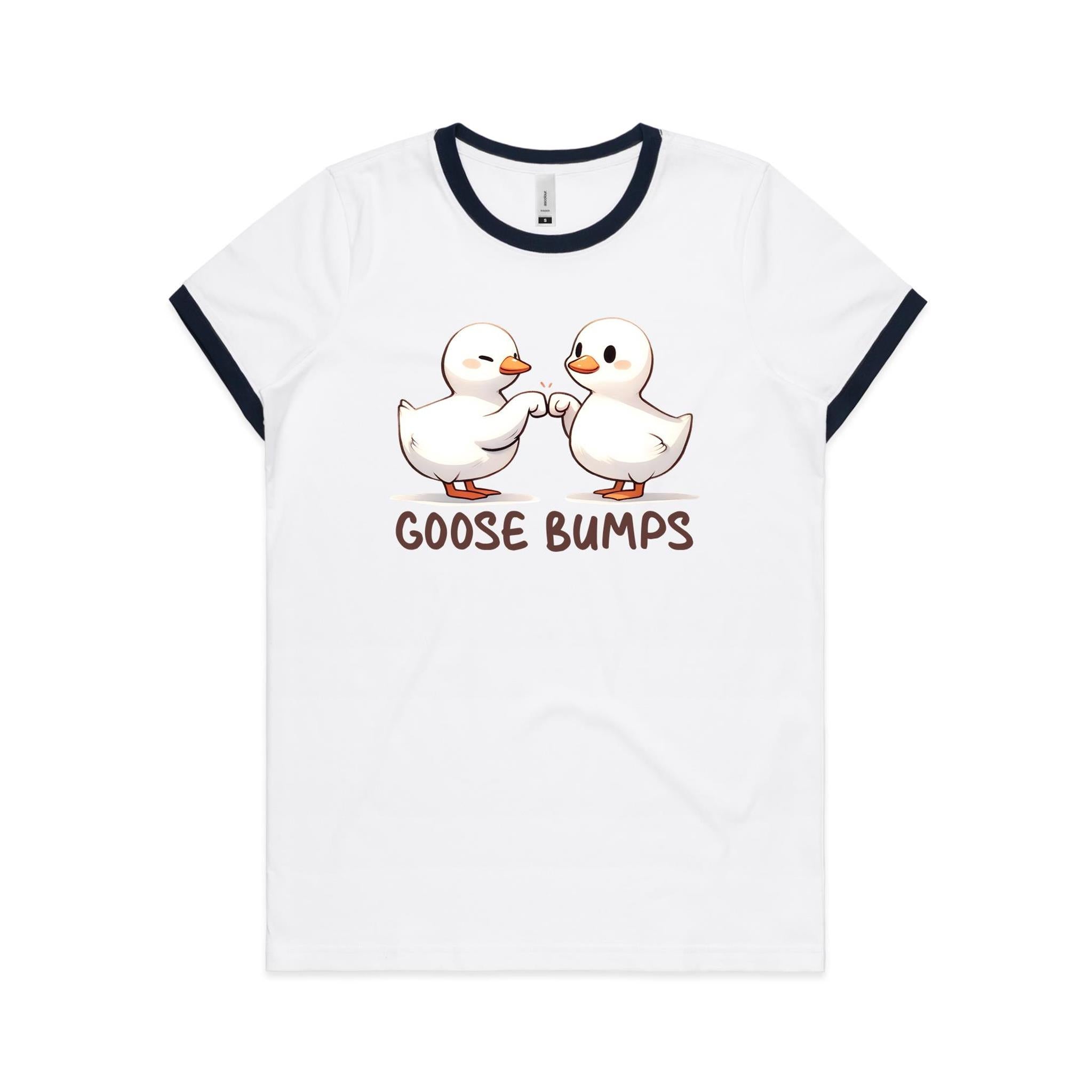 Goose Bumps - Women's Ringer Tee White Navy Womens Ringer T-shirt animal Printed In Australia