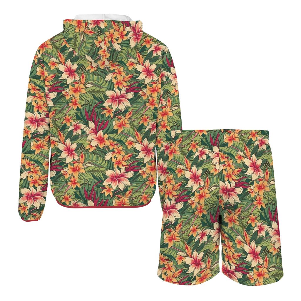 Vintage Hawaiian Floral Men's Lightweight Sun Hoodie & Shorts Set Men's Lightweight Sun Hoodie & Shorts Plants Printed Offshore