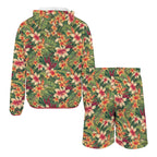 Vintage Hawaiian Floral Men's Lightweight Sun Hoodie & Shorts Set Men's Lightweight Sun Hoodie & Shorts Plants Printed Offshore