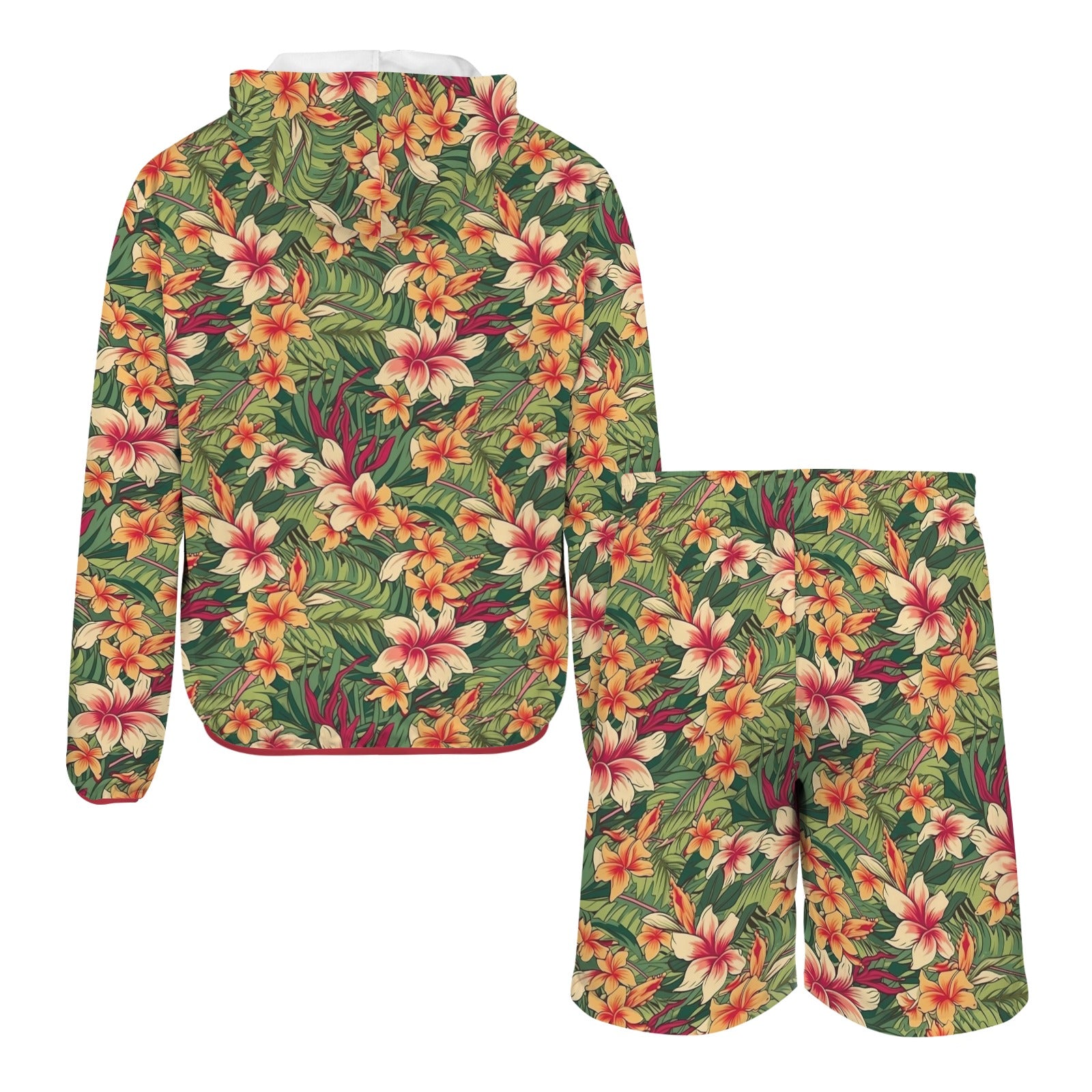 Vintage Hawaiian Floral Men's Lightweight Sun Hoodie & Shorts Set Men's Lightweight Sun Hoodie & Shorts Plants Printed Offshore