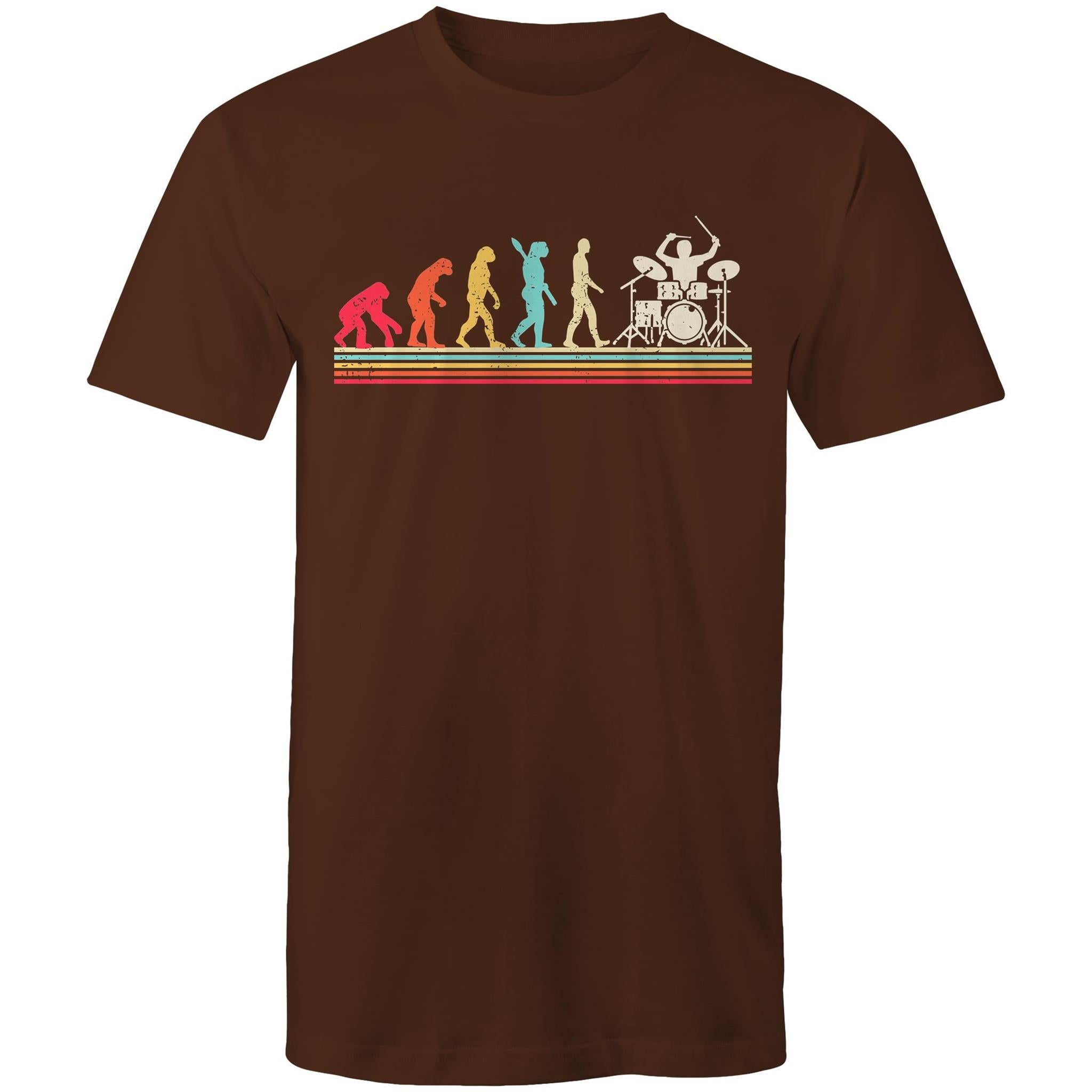 Drummer Evolution - Mens T-Shirt Dark Chocolate Mens T-shirt Music Printed In Australia