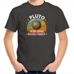 Never Forget Pluto - Kids Youth T-Shirt Charcoal Kids Youth T-shirt Printed In Australia Space