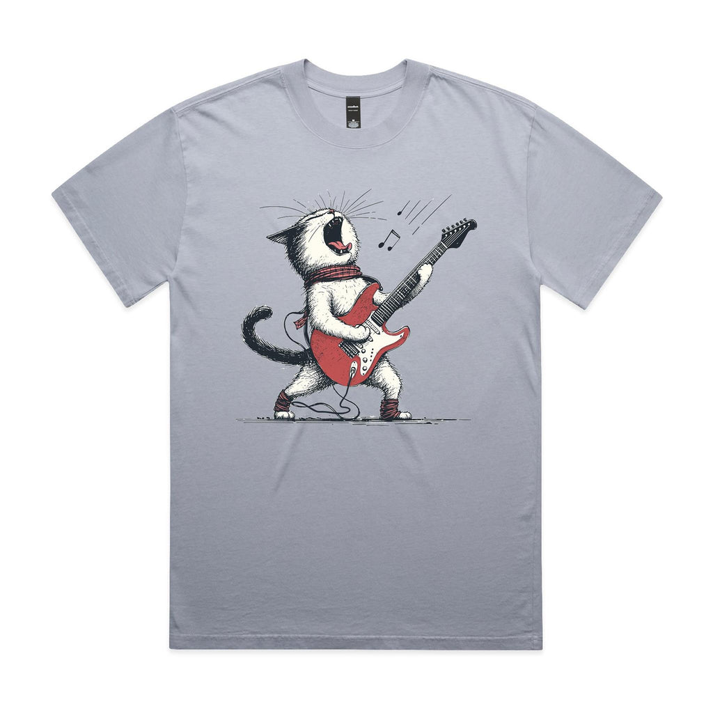 Cat Playing Guitar AS Colour Heavy Faded Tee Unisex Faded powder Heavy Faded T-shirt animal Music Printed In Australia