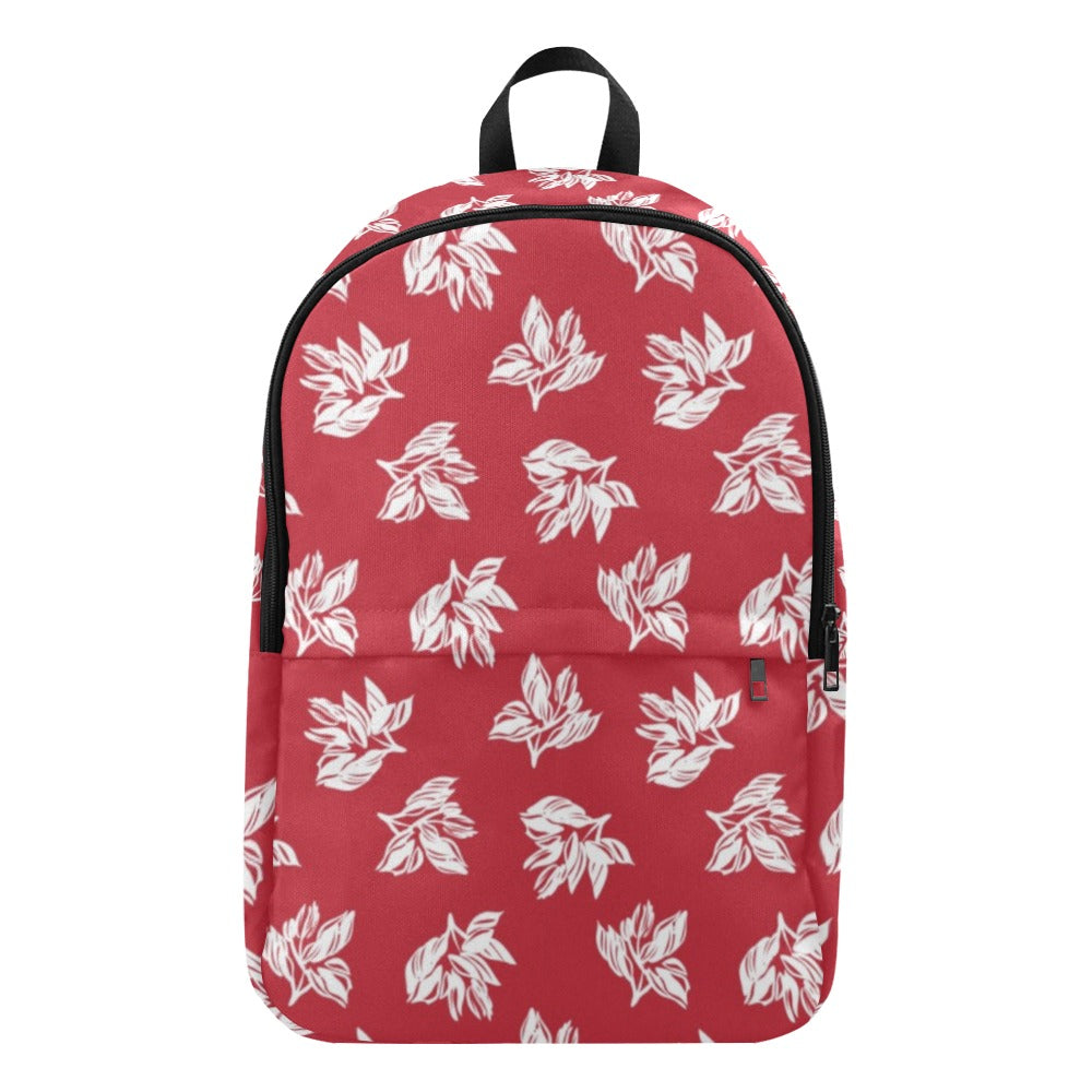 Red Retro Foliage, Hawaiian Flower - Fabric Backpack