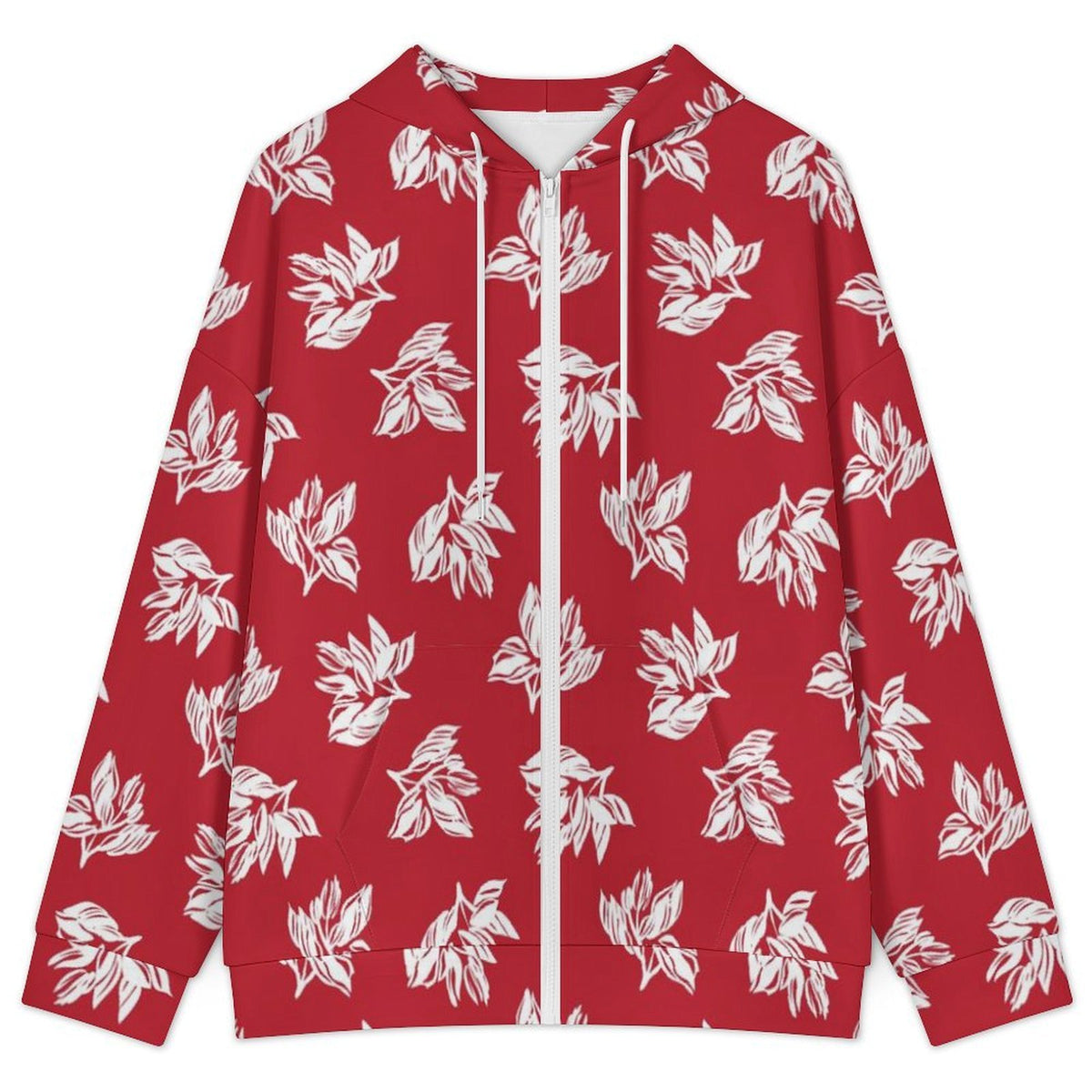 Red Retro Foliage Women's Full-Zip Hoodie