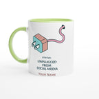 Personalised - Status: Unplugged From Social Media - White 11oz Ceramic Mug With Colour Inside Ceramic Green Personalised 11oz Mug Customise Globally Fulfilled Name Personalise