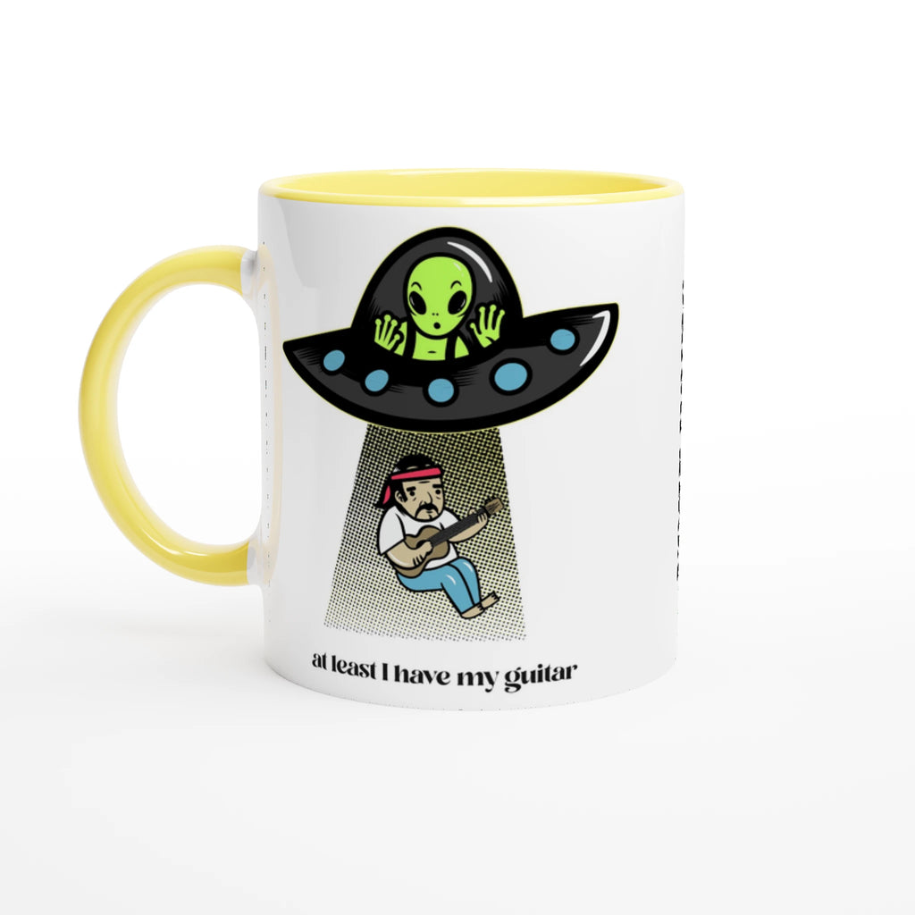 Personalised - Guitarist Alien Abduction - White 11oz Ceramic Mug with Colour InsidePersonalised - Ceramic Yellow Personalised 11oz Mug customise Globally Fulfilled Music personalise Sci Fi