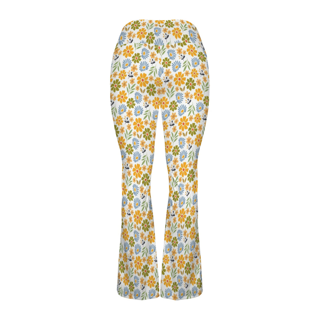 Retro Boho Flower High Waist Crossover Tummy Control Flare Leggings High Waist Flare Leggings Plants Printed Offshore