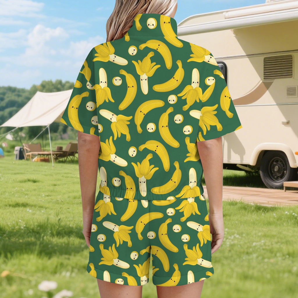 Happy Bananas Women's Windbreaker Short Set Women's Windbreaker Short Set Food Printed Offshore