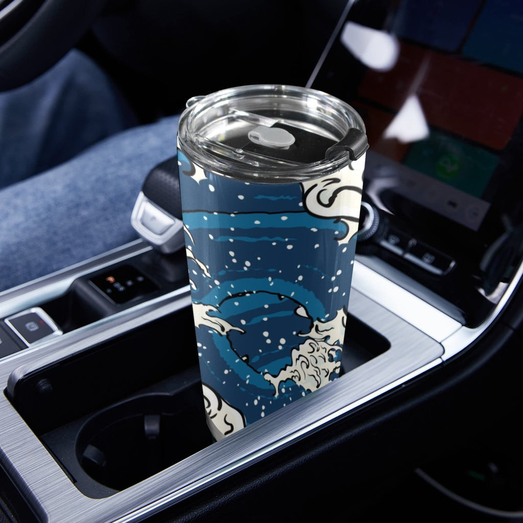 Waves - 20oz Mobile Tumbler with Lid (Black Lock) 20oz Travel Mug Printed Offshore Surf