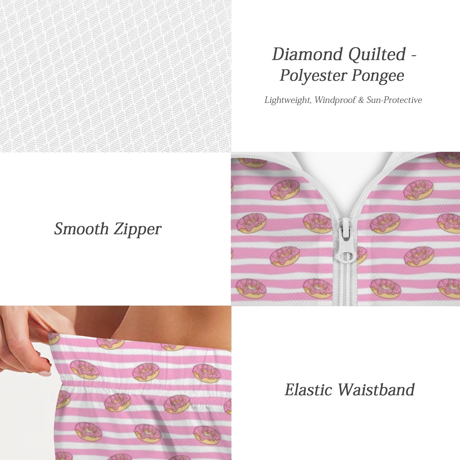 Pink Donut Stripes Women's Windbreaker Short Set Women's Windbreaker Short Set Food Printed Offshore