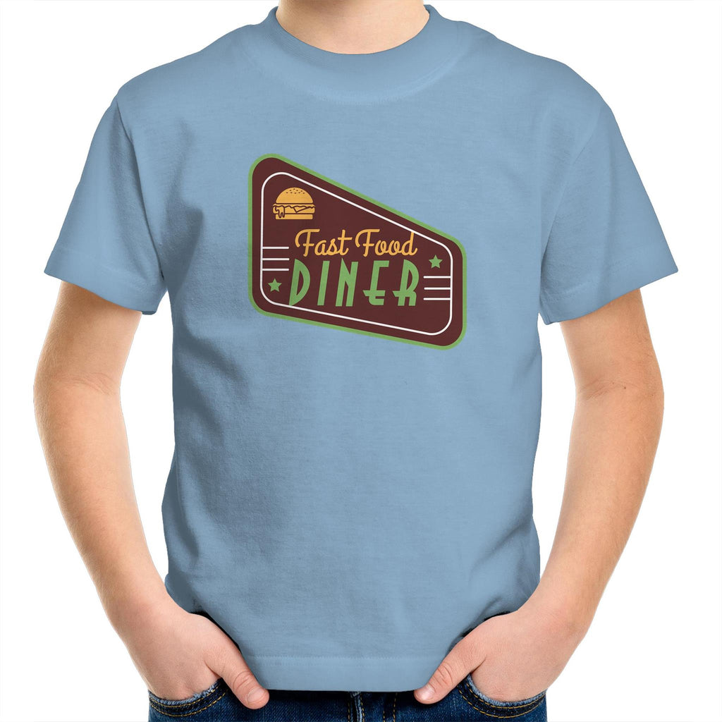 Fast Food Diner Sign - Kids Youth T-Shirt Carolina Blue Kids Youth T-shirt Food Printed In Australia Retro