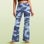 Blue Camouflage High Waist Crossover Tummy Control Flare Leggings 5XL High Waist Flare Leggings Printed Offshore