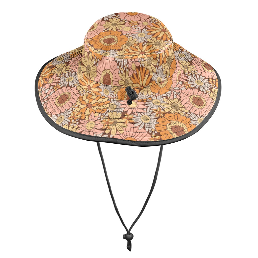 Orange Retro Floral Wide Brim Bucket Hat Wide Brim Bucket Hat Plants Printed Offshore