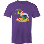 Surf Summer Santa - Mens T-Shirt Purple Mens Christmas T-shirt Christmas Printed In Australia