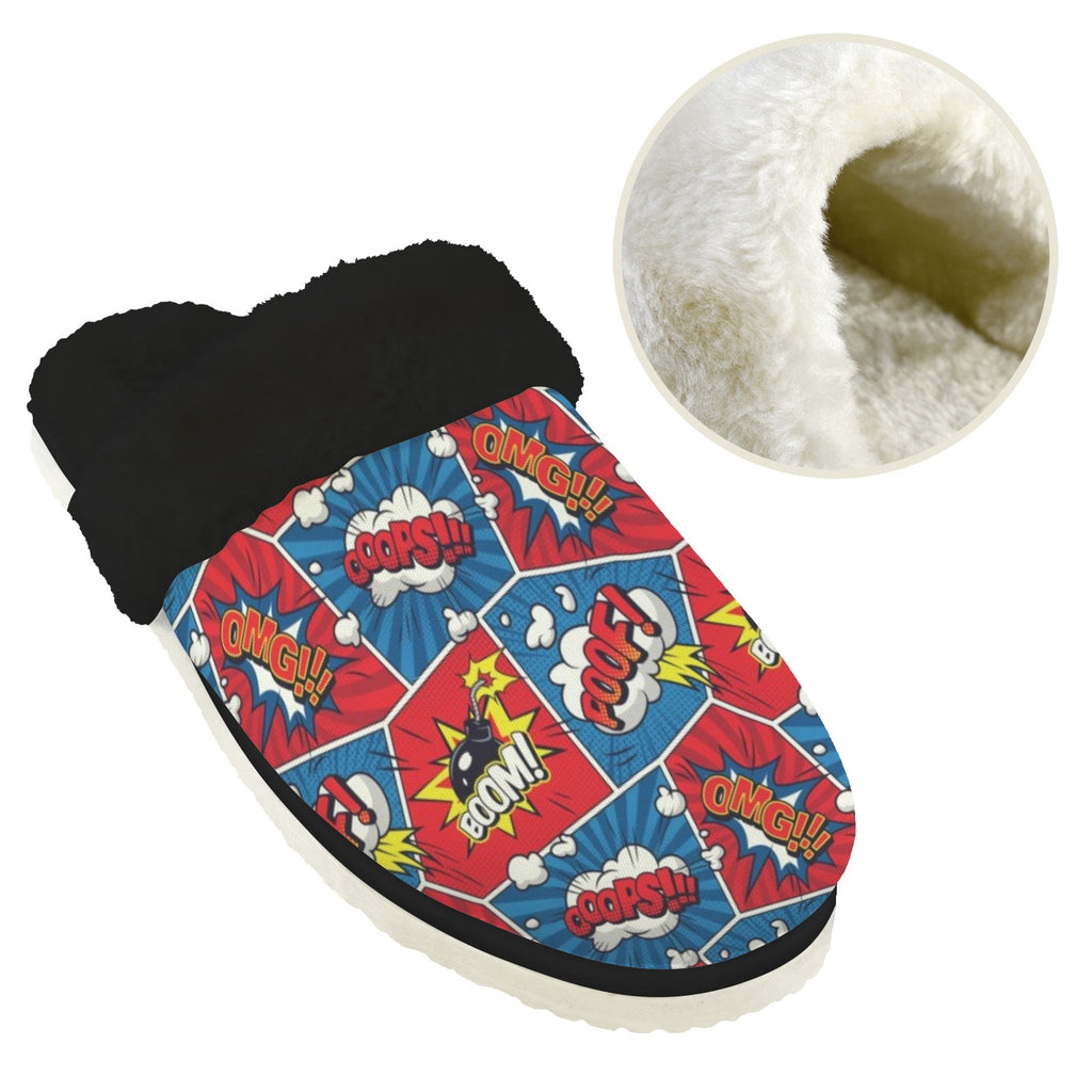 Comic Book Cells Women's Fur Trim Thick-Sole Indoor Slippers Women's Fur Trimmed Slippers comic Printed Offshore