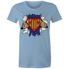 Super Mum - Womens T-shirt Carolina Blue Womens T-shirt comic Mum Printed In Australia