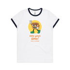 Take Your Time, Have A Coffee - Women's Ringer Tee White Navy Womens Ringer T-shirt Coffee Printed In Australia