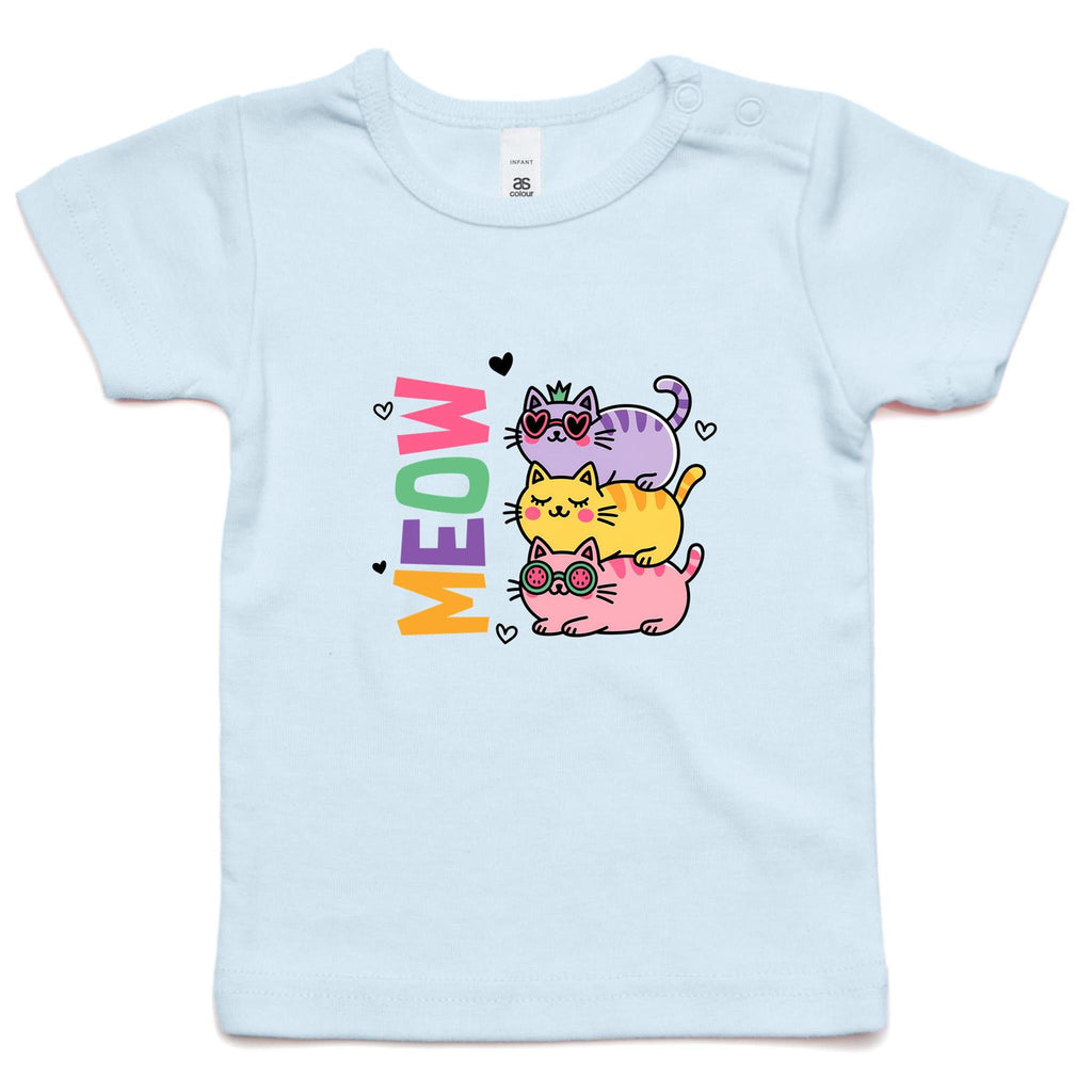 Meow, Colourful Cats AS Colour Baby T-shirt Powder Blue Baby T-shirt animal Printed In Australia