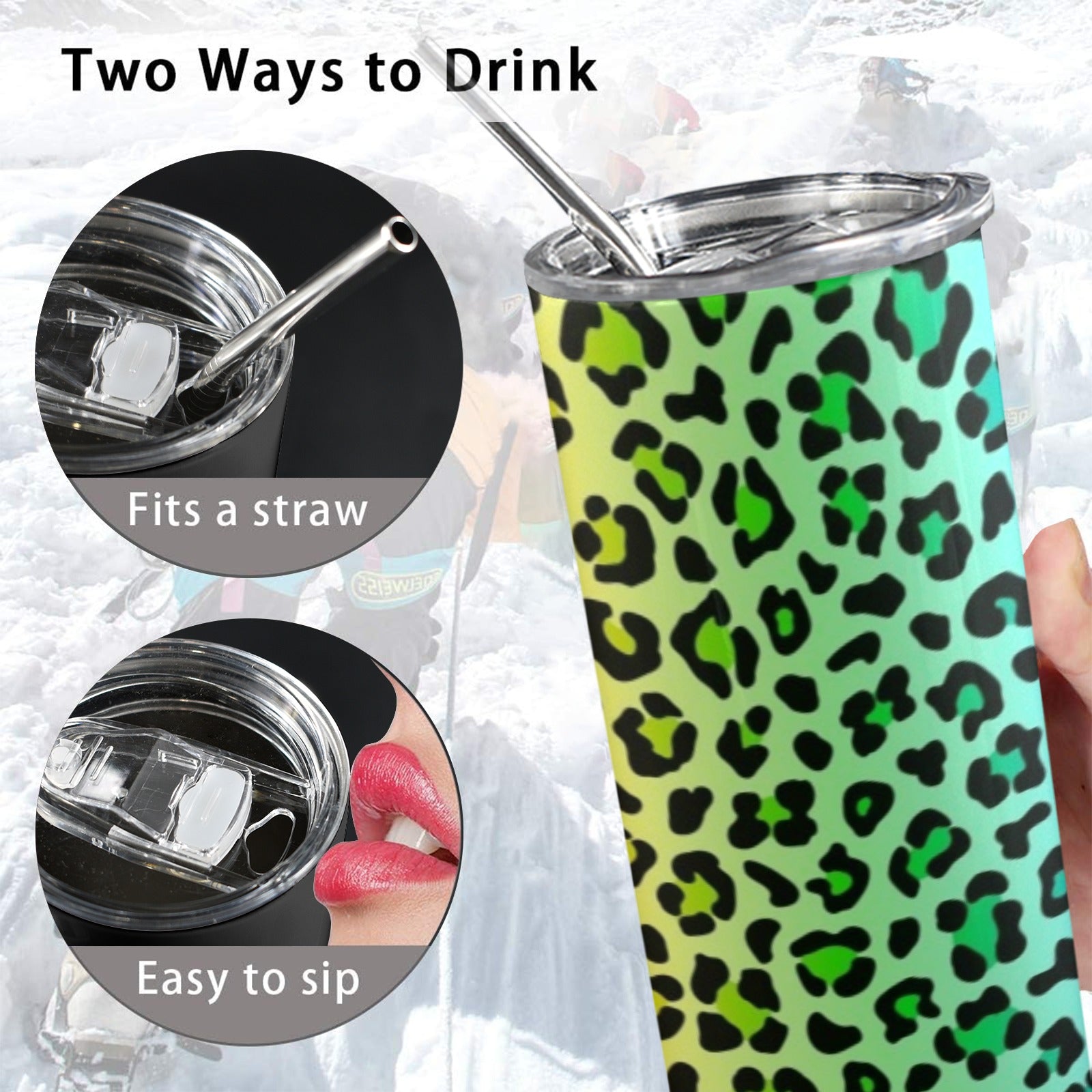 Rainbow Leopard Print - 20oz Tall Skinny Tumbler with Lid and Straw