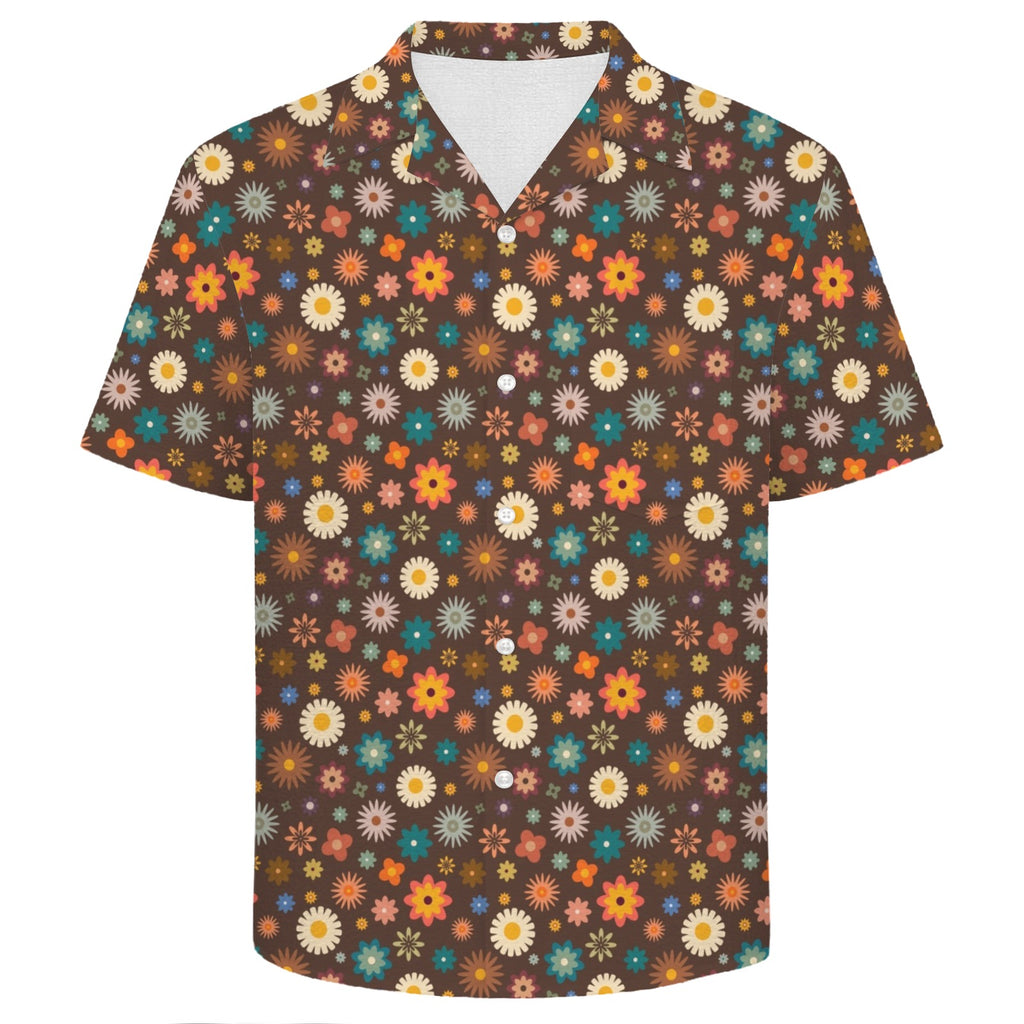 Abstract Floral On Brown Men's Crinkle Hawaiian Shirt