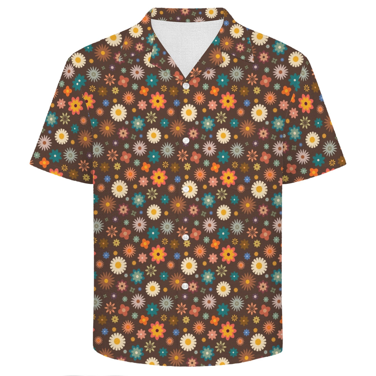 Abstract Floral On Brown Men's Crinkle Hawaiian Shirt
