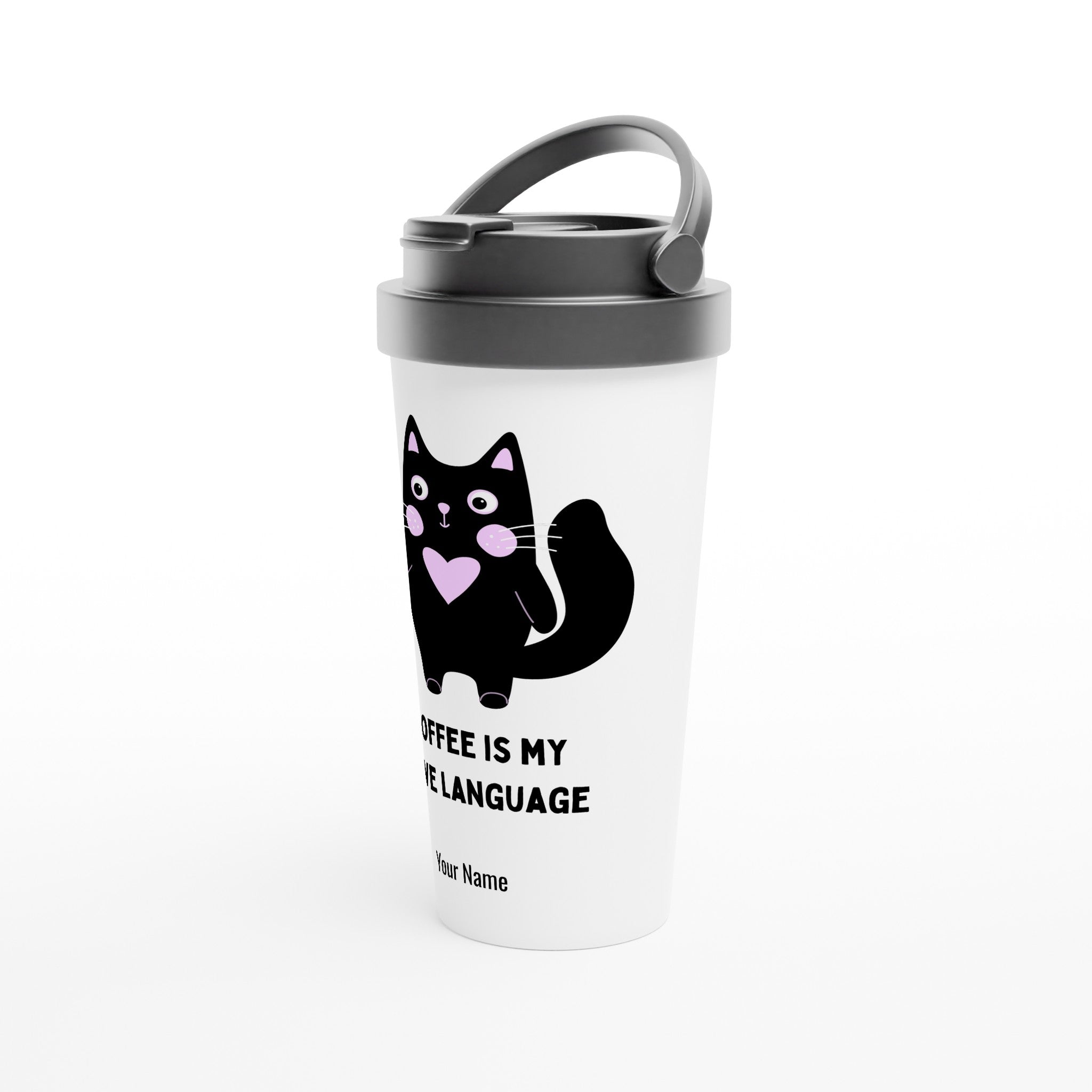Personalised - Coffee Is My Love Language - White 15oz Stainless Steel Travel Mug Personalised Travel Mug animal Coffee Globally Fulfilled