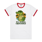 In A While, Crocodile AS Colour Staple Ringer Tee White Red Ringer T-Shirt animal Printed In Australia