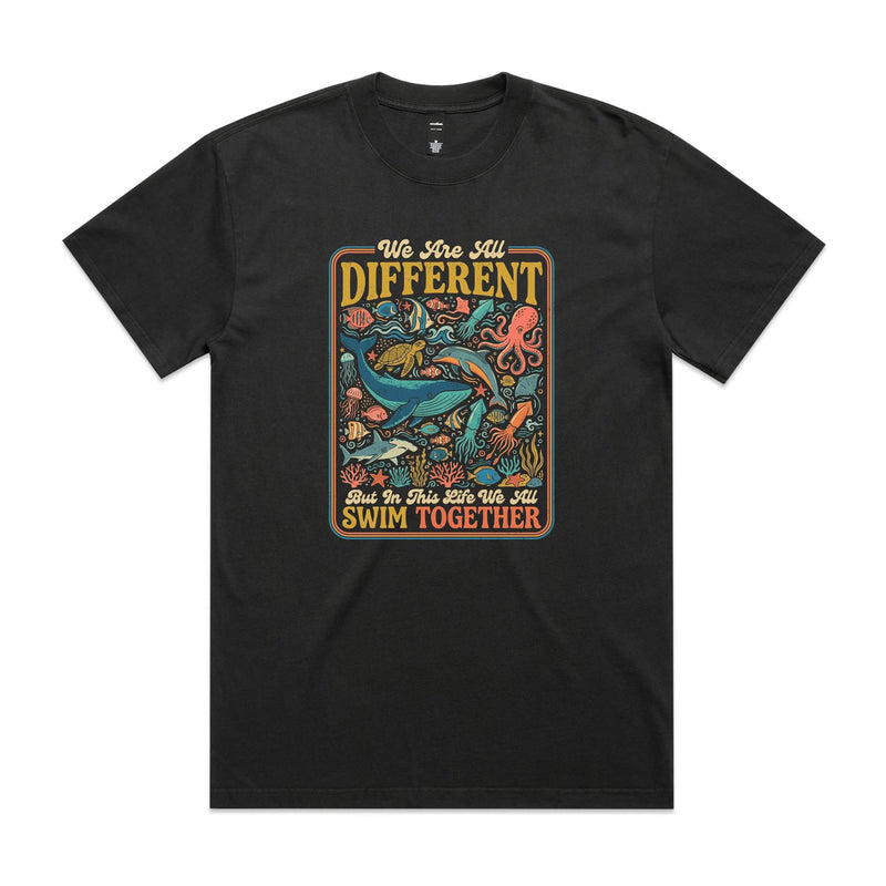 We Are All Different, But We All Swim Together - AS Colour Heavy Faded Tee Faded coal Heavy Faded T-shirt animal Ocean Positivity Printed In Australia