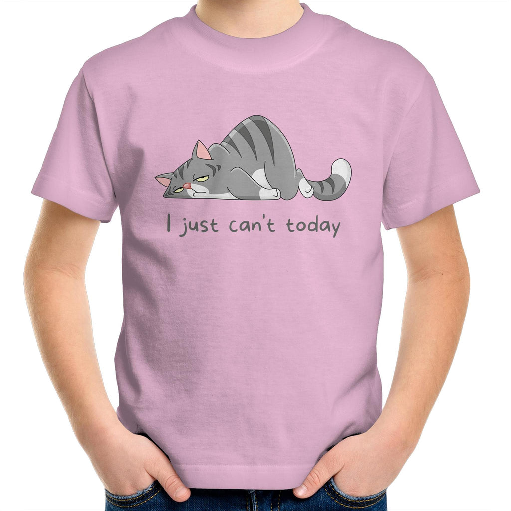 Cat, I Just Can't Today - Kids Youth T-Shirt Pink Kids Youth T-shirt animal Printed In Australia