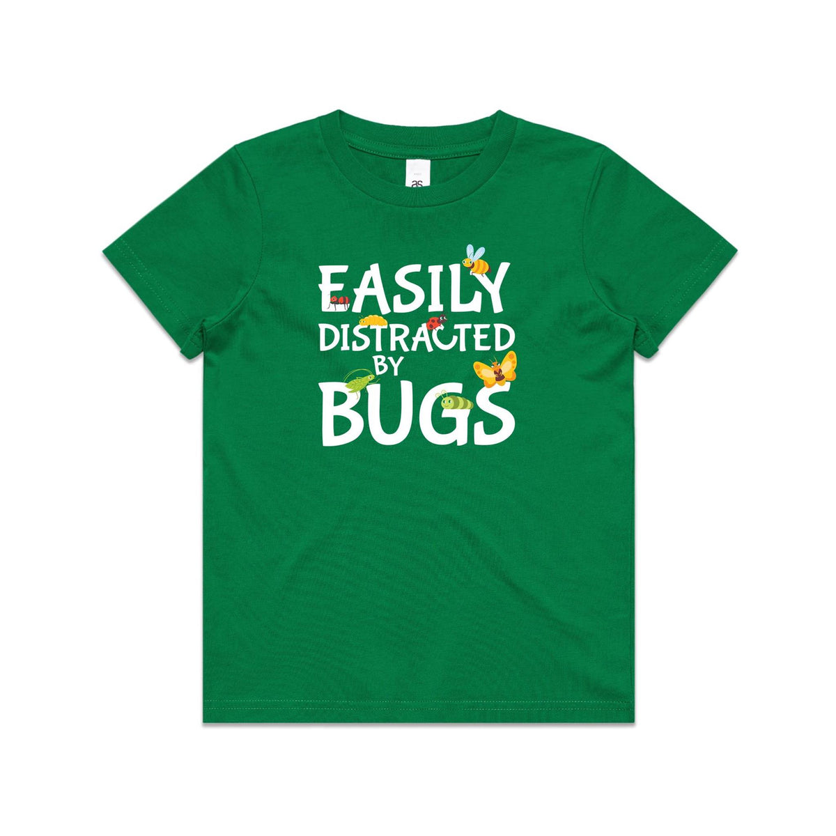 Easily Distracted By Bugs Kids AS Colour T-shirt Kelly Green Kids Youth T-shirt Printed In Australia