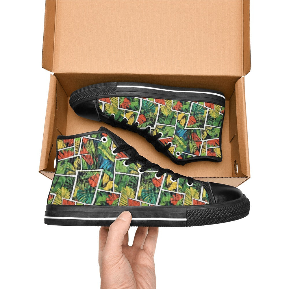 Tropical Comic Book Style Men's High Top Canvas Shoes Men's Classic High Top Canvas Shoes comic Plants Printed Offshore