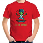 Hello Humans, Alien - Kids Youth T-Shirt Red Kids Youth T-shirt Printed In Australia Sci Fi