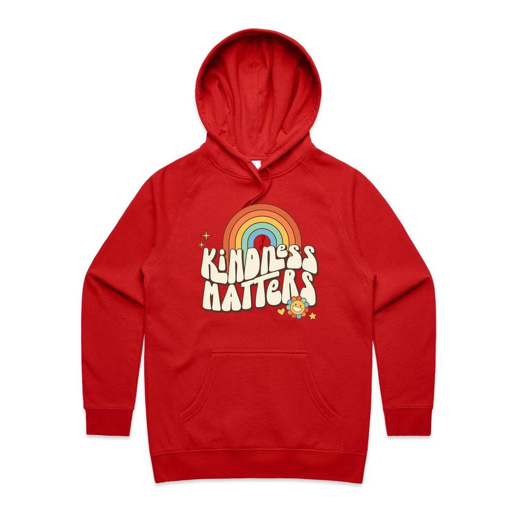 Kindness Matters - Womens Hoodie Red Womens 2XL Womens Hoodie Kindness Positivity Printed In Australia Retro