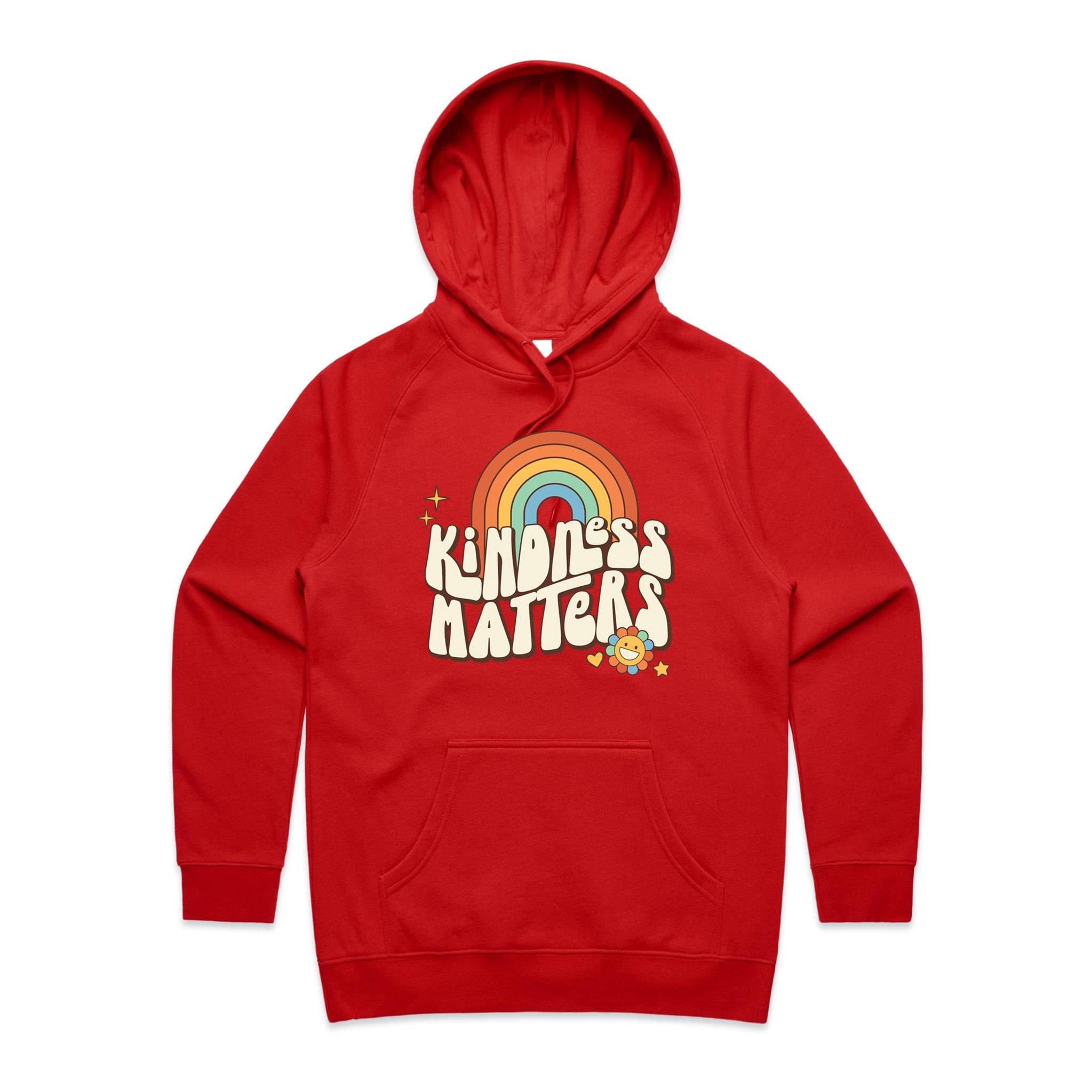 Kindness Matters - Womens Hoodie Red Womens 2XL Womens Hoodie Kindness Positivity Printed In Australia Retro