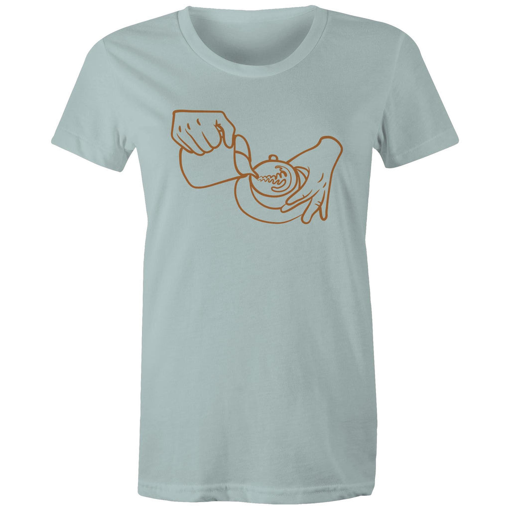 Barista Pouring Coffee - Womens T-shirt Pale Blue Womens T-shirt Coffee Printed In Australia